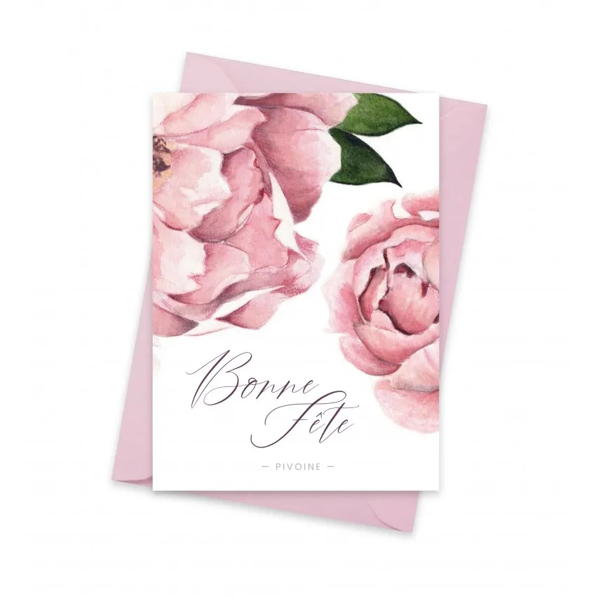Carte aquarelle parfumée Pivoine - Bonne Fête