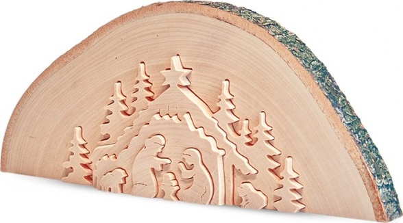Crèche de Noël en relief - Taillée dans un rondin de bois