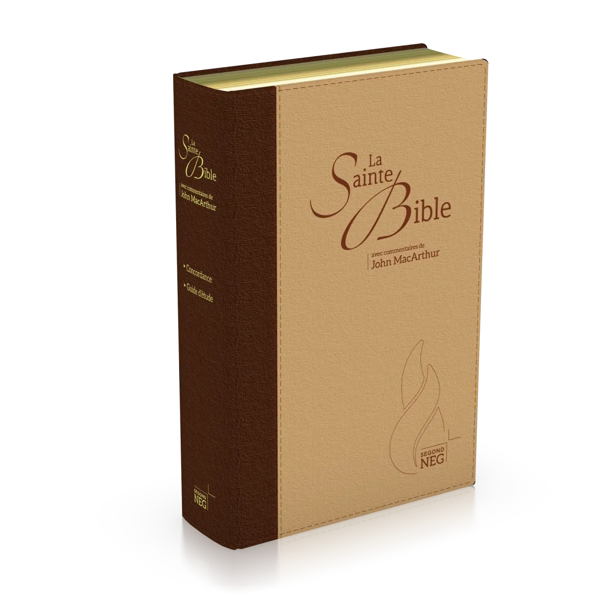 Bible d'étude Segond NEG MacArthur - couverture souple brun/beige, tranche or, onglets