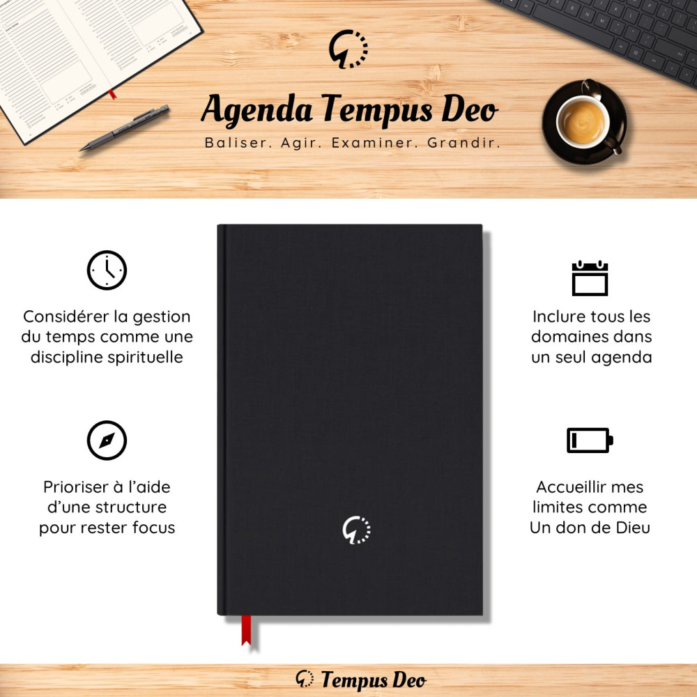Agenda Tempus Deo Noir avec reliure cousue - Nouvelle version