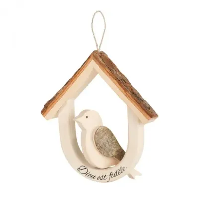 Décoration bois Maisonnette oiseau - Dieu est fidèle