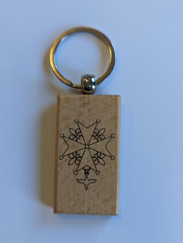 Porte-clé en bois "Croix huguenote" - Forme rectangulaire