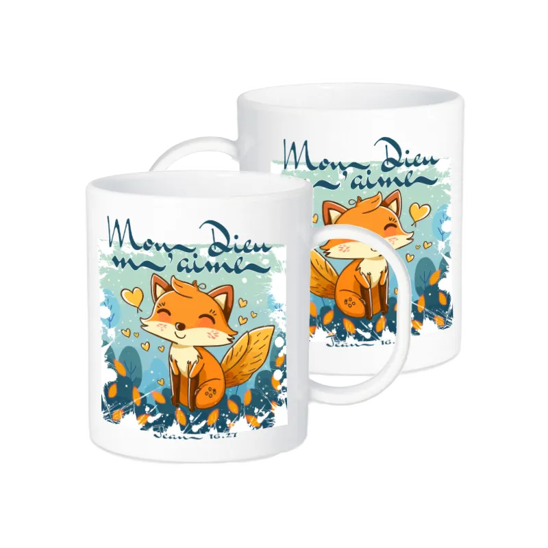 Tasse en plastique incassable pour enfants - "Mon Dieu m'aime"- Renard