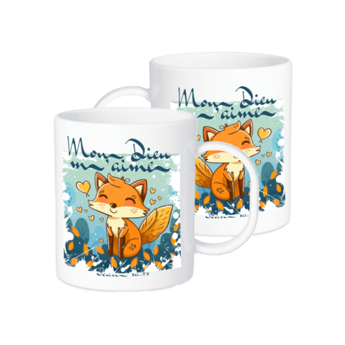 Tasse en plastique incassable pour enfants - "Mon Dieu m'aime"- Renard
