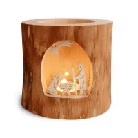Photophore en bois sans écorce, motif d'érable : Crèche