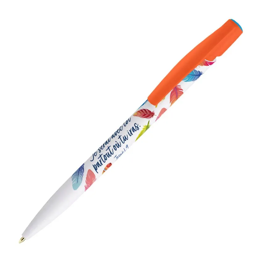Stylo collection « Je serai avec toi » Josué 1.9 - Orange - Encre noire