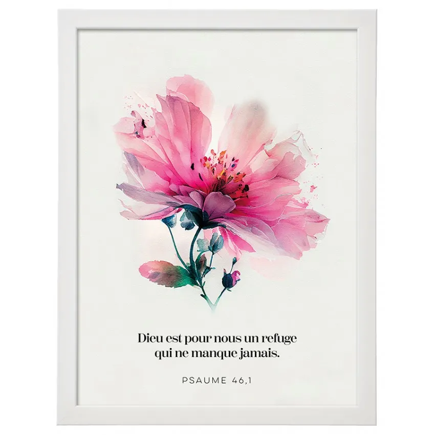 Cadre floral "Dieu est pour nous un refuge." - Format A4