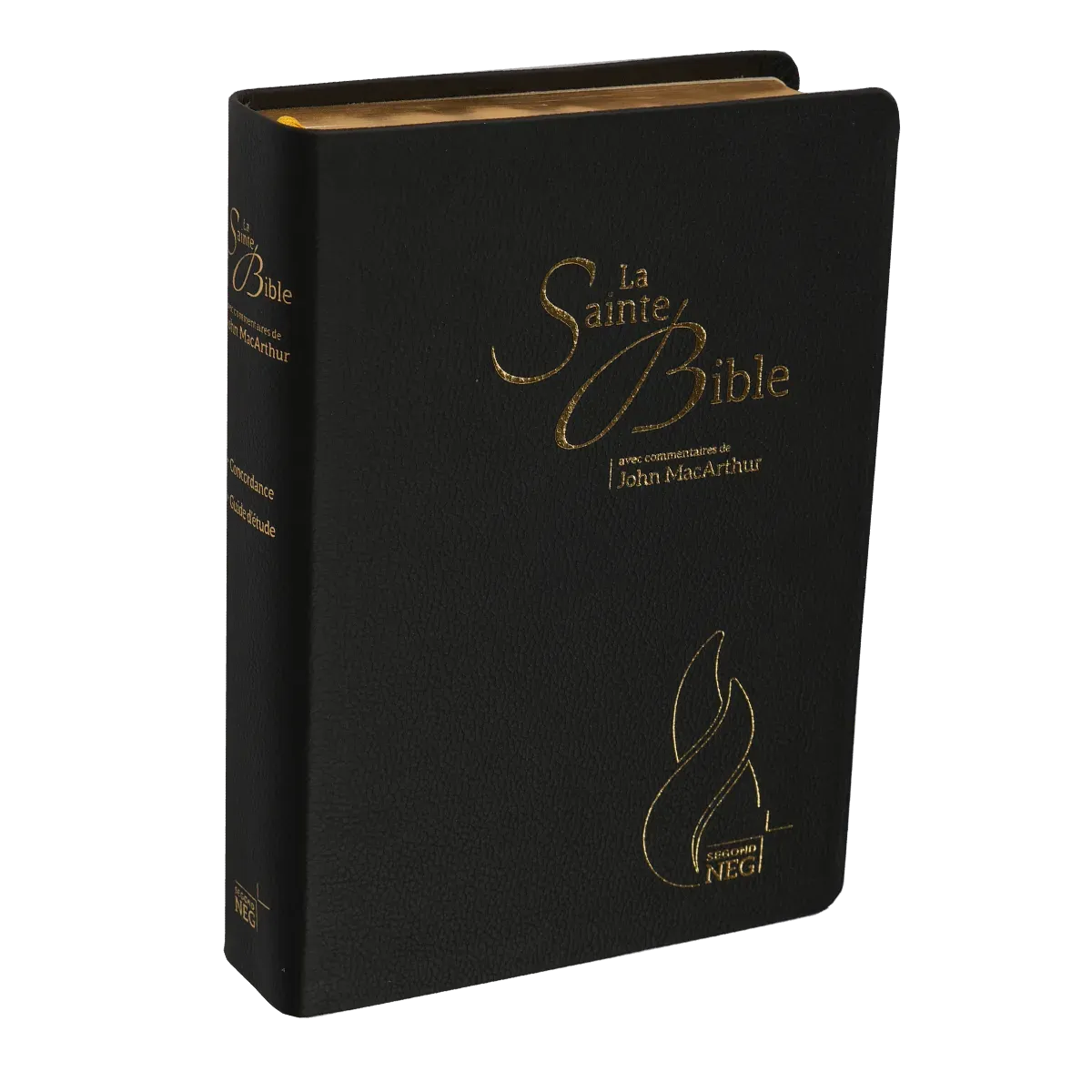 Bible d'étude Segond NEG MacArthur, noire - couverture souple, cuir véritable, tranche or, avec...