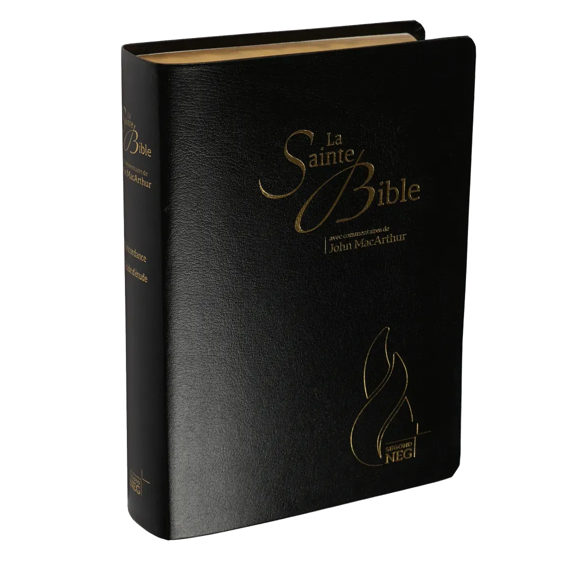 Bible d'étude Segond NEG MacArthur, noire - couverture souple, fibrocuir, tranche or