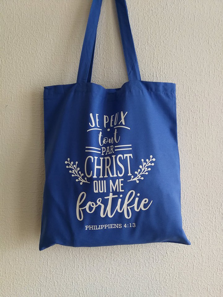 Tote bag "Je peux tout par Christ […]" Philippiens 4:13 - diverses couleurs