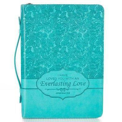 Pochette Bible, Taille M, "I have loved you […]" - Jer 31.3 "Everlasting Love", turquoise, similicuir