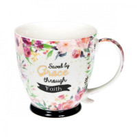 Tasse - Saved by Grace through Faith - blanche, fleurs, 350ml