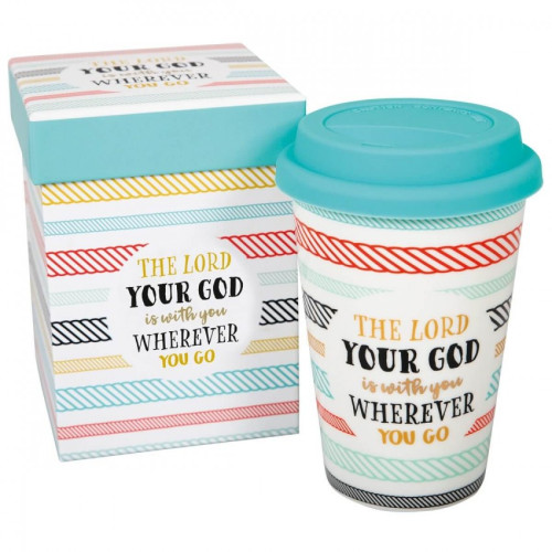 Tasse gobelet avec couvercle - "The Lord your God is with you wherever you go" - Rubans