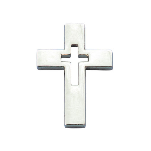 Pin's Croix évidée argentée - 1,5 x 2 cm