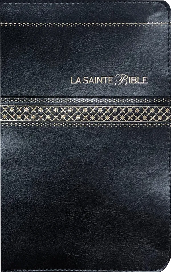 Bible Segond 1910, similicuir noir - tranches or, fermeture éclair, onglets
