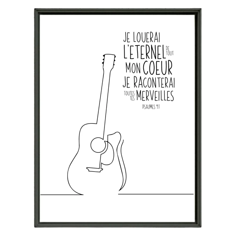 Poster - "Je louerai l'Éternel […]" Psaume 9.1 - Guitare, format 30 x 40 cm