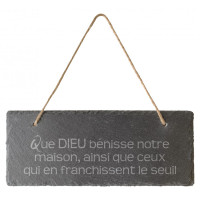 Tableau en ardoise "Que Dieu bénisse notre maison […]"