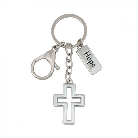 Porte-clé croix - pendentif métal Hope - mousqueton