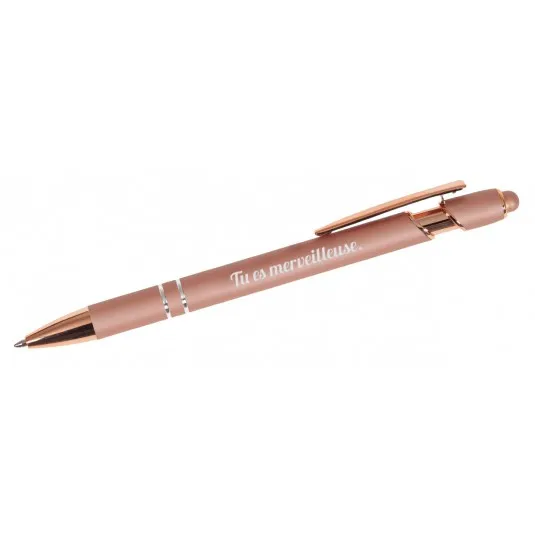 Stylo bille rose gold métallique - avec stylet et texte