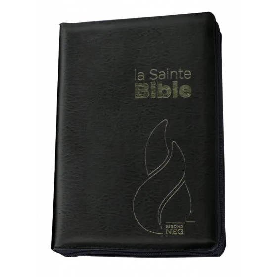 Bible Segond NEG compacte - couverture souple, fibrocuir noir, avec zipper, tranche or et onglets