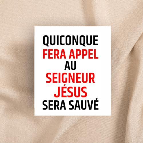 Autocollant "Quiconque fera appel au Seigneur Jésus sera sauvé" - rectangle vertical 7,5 x 10 cm